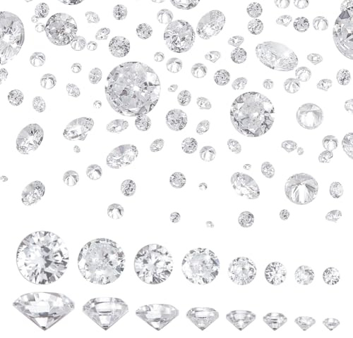 PH PandaHall 1400 Stück Klarer Strasssteine, 8 Größen Zirkonia Stein A Grade Facettierte CZ Diamant Strasssteine Mit Spitzen Rückseiten Cabochons Für Ring Nagelkunst-Schmuckherstellung, 0.8~5mm