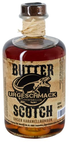Urgeschmack Eventgrillen Butter Scotch Likör 17% Vol. (unser Karamellbonbon, pur oder auf Eis, in Kaffee, über Vanilleeis oder Apfelstrudel, oder mit Cola) 1 x 0,5 Liter
