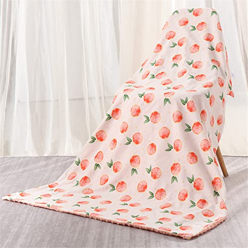 Hixingo Kinderdecke Kuscheldecke, Karikatur Muster Sommer Wohndecke Baumwolle Weiche Warm Minky Decke Krabbeldecke Doppelseitige Decke für Mädchen & Junge (Rosa Grapefruit,110x155cm)