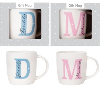 New OM Supplies Parents Set of 2 Mummy and Daddy Mugs - Gifts for Mum and Dad - Christmas Includes Decision Coin for Parents (Design 1)