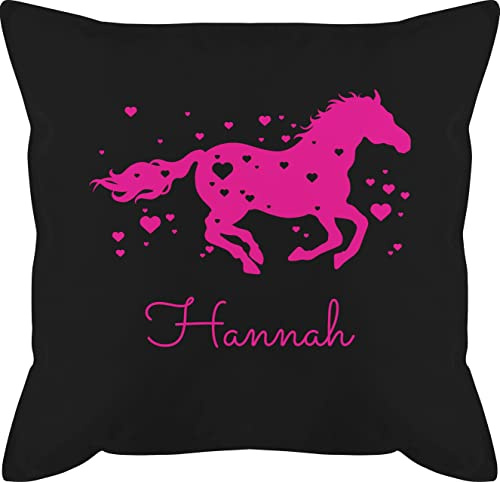 Kissen 50x50 - Pferd - Pferde Geschenk Mädchen - 50 x 50 cm - Schwarz - pferdekissen Horse schmusekissen Reiter zierkissen personalisiertes personalisierte pferdeliebhaber Name pferdemotiv