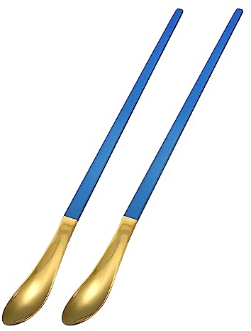 sourcing map Set of 2 Long Handle Spoon, 10-Inch Stainless Steel Ice Cream Spoon Cocktail Stirring Spoons Coffee Spoons for Mixing, Beverage, Coffee (Gold Blue)