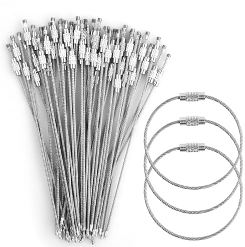 50 Stück Schlüsselringe Edelstahl Drahtseil Keychain Keyring 0,2x15cm Schlüsselanhänger Basteln DIY Schlüssel Ringe Seil Binderinge Spaltringe