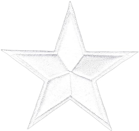 Stern Weiß Aufnäher zum aufbügeln oder aufnähen Bügelbild Aufbügler für Kleidung gestickter Bügelpatch Applikation Star Patch Größe 8,5 x 8,5 cm