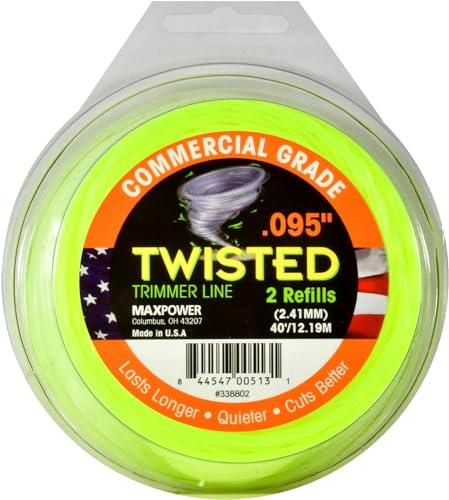 MAXPOWER 338802 Hilo de Copolimero para Desbrozadora y Cortacésped 2.4mm 12 Metro, Cuadrado Torcido, Amarillo neón