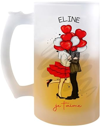 Planetee Chope Eline Je t'aime Ballon | Verre à Bière Pression Pinte Couple Saint Valentin Mariage Fiançailles Anniversaire Cadeau Romantique