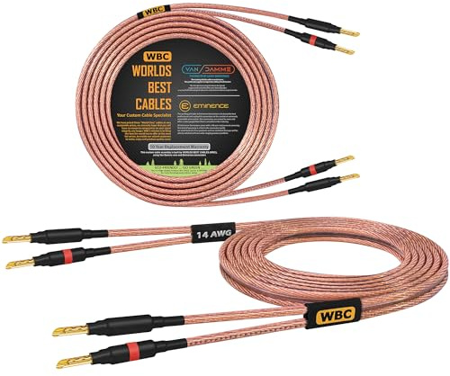 WORLDS BEST CABLES Van Damme 2 x 2.50 mm2 (2x 14AWG) - 2 Meter – 99.99% UP-LCOFC Figure-8 Audiophile Hi-Fi Speaker Cable Pair w/Eminence Gold Plated Banana Plugs