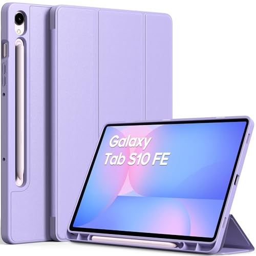 EasyAcc Hülle für Galaxy Tab S10 Lite/ S10 FE/ S9 FE 10.9/ S9 11 Dünne | Schutzhülle mit S Pen Halter - Ultra Dünn Weiche TPU mit Standfunktion Slim PU Leder, Blume Lila