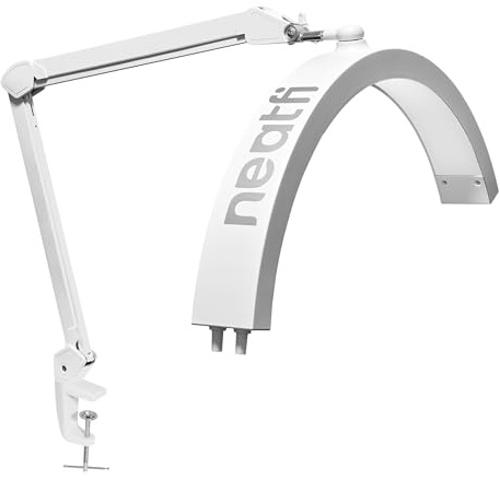 Neatfi Halbmond-LED-Tischlampe für Kosmetiker – 2.500 Lumen | 5 Lichtmodi | Professionelle Arbeitslampe für Gesichtsbehandlungen, Waxing, Threading & Tattoo (Weiß, CCT mit Klemme)