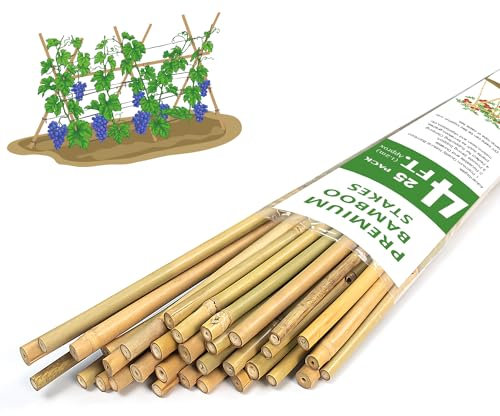 Plant Stakes,4FT Longer Sturdy Natural Bamboo Garden Stakes,GAGINANG 25Pcs Bamboo Sticks Trellis Support for Tomato, Vegetables Beans Trees Climbing Plants