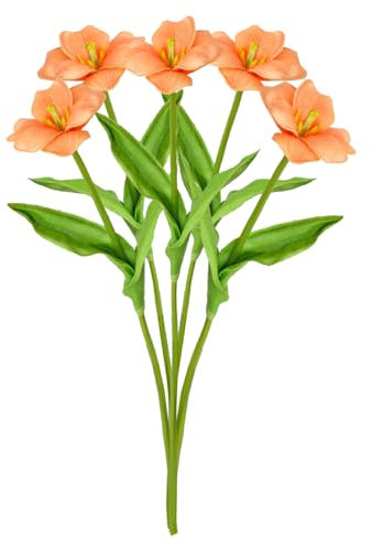 INIFLM 5pcs Real Touch Tulips PU Artificial Flowers, Open PU Feel Brownie Tulips, Spring Summer Faux Flowers Bouquets Arrangements for Party Wedding Home Room Decoration(Champagne)