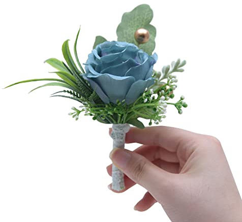 SYSUII Boutonniere Hochzeit Rose - 2 Stück Rose Boutonniere Ansteckblume Hochzeit Braut Rose Blumen Anstecker Hochzeitsbrosche für Braut Brautjungfer Gäste Herren Damen Party -Dunkelblau