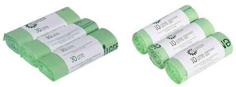 30 Litre x 30 All-Green Compostable Bags Kitchen Kerbside Caddy Liner - Food Waste & 10 Litre x 75 All-Green Compostable Bags - Kitchen Caddy Liner - Food Waste Bin Liners - EN 13432-10L Bags