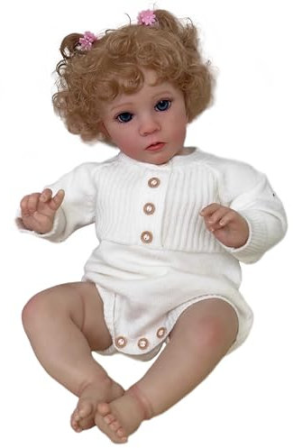 YIHANGG 24Zoll Reborn Baby Puppe 60cm Kleinkind Neugeborenes Prinzessin Mädchen Lebensecht Kunstpuppe mit Kurzem Blondem Lockenhaar Geburtstag Weihnachten Geschenk