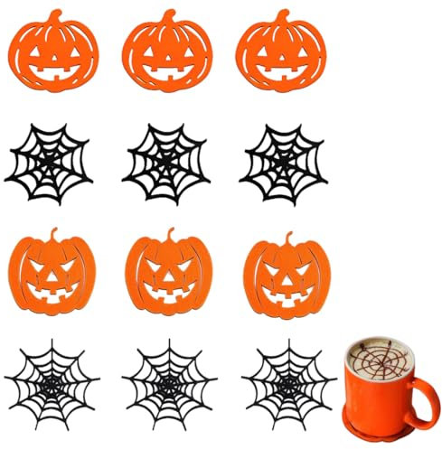 SULIUDAJI 12 Pièces Dessous de Verre en Feutre,Halloween Party Dessous de Verre, Citrouille et Toile d'araignée Modèle Découpe Dessous de Verre pour Boissons, Bar, Tasses