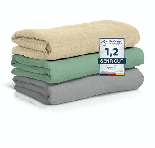 furora BABY Mulltücher Baby 80x80 cm XL groß | super Soft Musselin, Bio-Baumwolle, Oeko-TEX 100 + GOTS: schadstofffrei | Musselintücher Baby Spucktücher Mullwindeln, Mädchen, Junge, Neugeborene