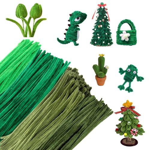 NCCHDZSW Pfeifenreiniger 400 Pcs Lang 30 cm X 6mm 4 Verschiedene Grün Pfeifenputzer Pipe Cleaner Pfeifenreiniger Grün für DIY Bastelzubehör Dekorationen
