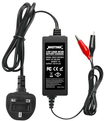 NASTIMA 12V 1200mA Sealed Lead-Acid(SLA) Battery Charger, with Short-Circuit and Over-Charge Multiple Protections, for Lead-Acid Battery Cars, Motorcycles, Electric Vehicles, ATVS, Campers