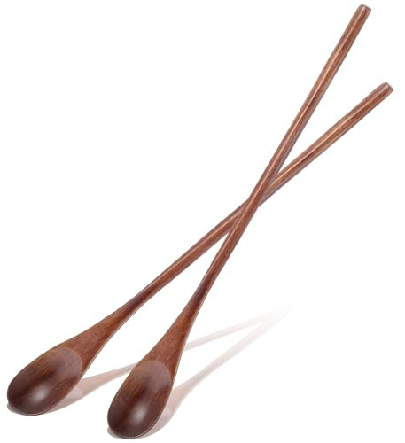 Gjinxi 2 Stück Lange Teelöffel aus Holz Kaffeelöffel Honigrührlöffel Löffel mit Langem Griff 9 Zoll Cocktail Rührlöffel Rührlöffel Geschirr Kochlöffel Holz Löffel für Zuhause Küche Kochtest