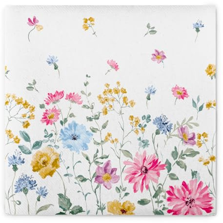 Mank Airlaid Serviette Meggi 40 x 40 cm, 50 Stück hochwertige stoffähnliche Sommer Servietten mit Blumen, Blumenwiese, perfekte Tisch Deko für Hochzeiten, Floral