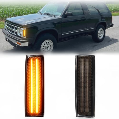 FetonAuto LED Side Marker Lights Assembly for 1983-1994 Chevy Blazer S10 GMC Jimmy S15, 2PCS Front Bumper Indicator Fender Lamp with Smoked Lens