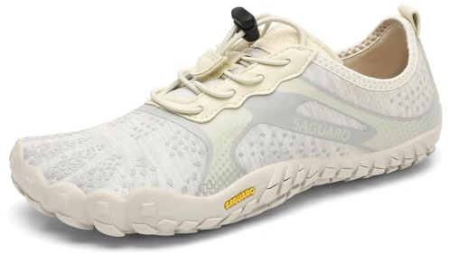SAGUARO Barefoot Shoes Uomo Donna Scarpe Barefoot Scarpe Minimaliste Scarpette da Palestra Traspiranti Scarpette da Scoglio con Punta Larga e Suola a Goccia Zero Beige,Gr.39