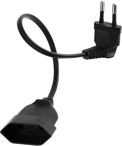 Verlängerungskabel Flach mit Eurostecker Typ C, 0,3m, 2.5A 250V, für TV, Computer, Monitor, Lampe und Haushaltsgeräte, Schwarzes Kabel mit 90° Winkelstecker für Platzsparende Installation