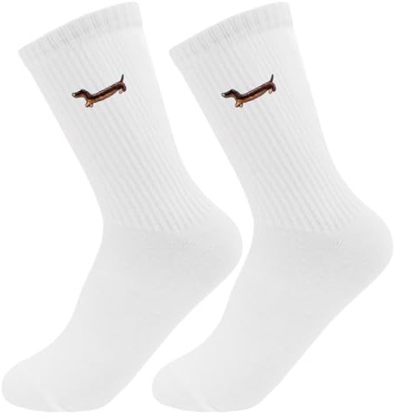 MorLuks Dackel Socken Damen Herren, Lustige Socken mit Motiv Bestickte 39-42, Tennissocken Weiß für Damen Herren Sportsocken Lustige Geschenke