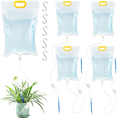 XIANGLONGY 5 Bolsas de Riego por Goteo para Plantas 3,5L, Riego Vacaciones | Sistema lento con goteo ajustable; para macetas, balcón, jardín, interior, exterior y riego en vacaciones