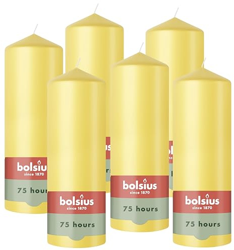 Bolsius, Essentials, Blockljus, Klargult, 20Cm, 6 Stycken, Dekorativa Ljus, Innehåller Naturligt Vegetabiliskt Vax, Utan Palmolja