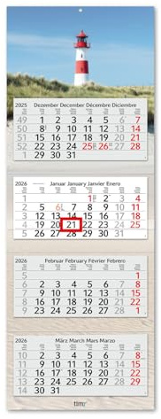 Timr fyramånaderskalender 2026 - väggkalender 4 månader med skjutreglage - 90 cm fyramånaderskalender flerspråkig D/GB/F/ES I Motiv Fyr I tr310