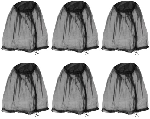 Mewflew 6 Protectores de Red mosquitera para Sombreros – Malla Transpirable para Cara y Cuello – Protección contra Insectos para Pesca, Camping, Senderismo y jardinería – Negro