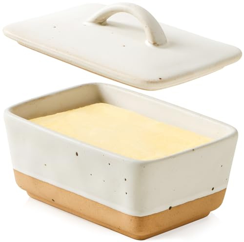 NUTRIUPS Butterdose Keramik mit Deckel, Vintage europäische Butterglocke mit Deckel, abgedeckte Butterschale und Butterbox für Küchen, passt 1 Butterblock (weiß, Mittlere Größe)