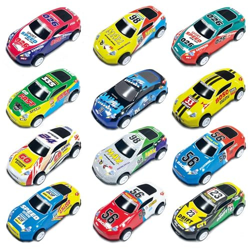 12Pcs Mini Pull Back Cars – Party Bag Fillers for Kids, Mini Toy Cars for Boys & Girls, Party Favours & Stocking Fillers Birthday Partys Bags for 3-6 Year Old Toddlers (Style A)