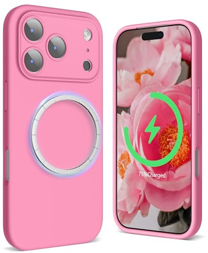 SURPHY Cover Magnetica per iPhone 17 Pro Max con Cavi Dati (6,9), Custodia per iphone 17 Pro Max Silicone con Protezione Fotocamera,Antiurto, Resistente, Leggera,Rosa