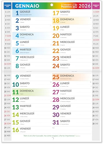 Calendario 2026 de pared tipo holandés COLOR | De papel ecológico no barnizado – Ideal para marcar citas y compromisos | Dimensiones 30 x 42 | Calendario positivo