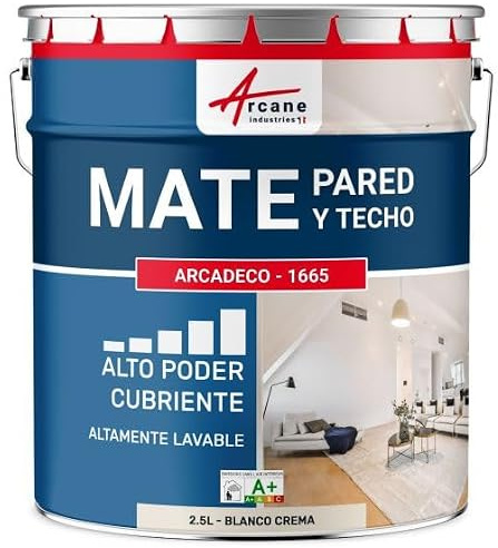ARCANE INDUSTRIES Pintura Pared Mate Lavable Acabado Aterciopelado - ARCADECO 2,5 L Blanco Crema