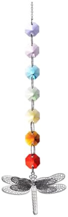 MOTHNUR Crystal Colorful Octagonal Pendant with Dragonfly Design Hanging Ornament for Window Curtain Garden Decoration Sparkling Home Decor Gift for Women Mom Grandma