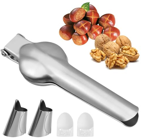 Maroni Cutter, Chestnut Tongs, Stainless Steel Chestnut Clip with 2 Finger Guards, 2 Plastic Claws, Chestnut Cutter, Chestnut Opener, Dry Fruit Opener for Walnuts, Chestnuts, Nuts