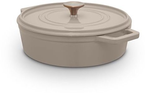 Barbary & Oak Nattura - Casseruola bassa in ghisa, 28 cm/3,8 l, forno olandese, con interno smaltato resistente, coperchio autoimbutitore, compatibile con induzione, cashmere