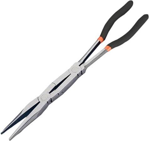 Pince à bec effilé extra longue de 14 pouces, pince de précision à double articulation en acier haute teneur en carbone avec mâchoire dentelée pour les espaces étroits et restreints, travaux d