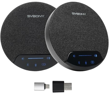 SVBONY SVN O1 Microphone de Conférence sans Fil à Double Canal(2 Pack), Réduction du bBruit 3A+AI, Captage Sonore à 360° avec 8 Microphones, 3 Interfaces Plug-&-Play pour Grandes Salles de Réunion