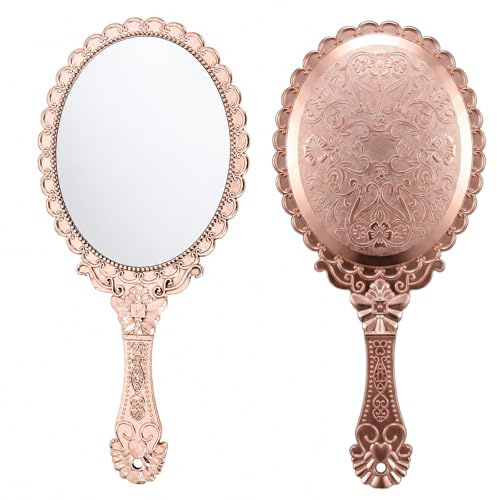 Naseom Handspiegel mit Griff, Tragbarer Spiegel Hand 11.5x24.5cm (Roségold) | Schminkspiegel Klein aus Kunststoff, Hand Mirror für Make-up Reise und Friseur