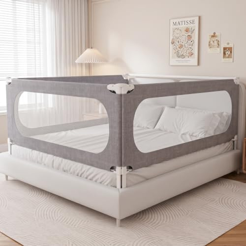Redcoutt Bettgitter Rausfallschutz Bett, 3-teiliges mit Kopfteil-Stange | höhenverstellbarer Sturzschutz für Kleinkinder und Babys, geeignet für Standard Doppelbett (180cm*1，200cm*2 / 3 Seite)