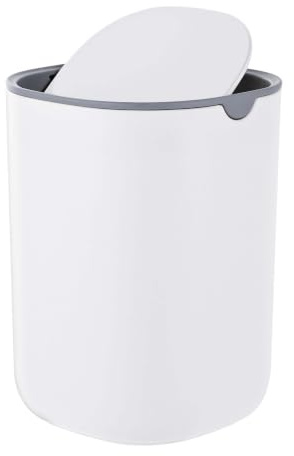 Relaxdays bordsavfallskorg, mini, för kosmetika, badrum, kök & kontor, vit | 1,5 l, svänglock, plast