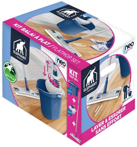 Lavez et essorez sans effort vos sols avec le kit complet ELEPHANT néo pulse, balai à plat tout en 1, plastique recyclé, format x1 de 5 kg