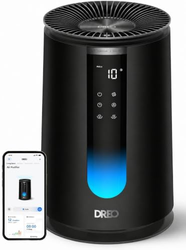 DREO para dormitorios, CADR de 195 m³/h, purificador de aire 338S, filtro HEPA 3 en 1, 4 modos, 4 velocidades, 18 dB, AQI, sensor PM2.5, modo automático, almohada aromática, Wi-Fi, Alexa y control voz