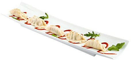 Restaurantware-Shinto 17 Inch x 4 Inch Rectangular Serving Plate, 1 Rectangle Porcelain Tray - Curved, White Porcelain Long Sushi Plate, Won't Chip or Stain, For Sushi Or Appetizers For Appetizers
