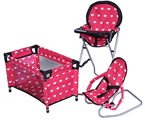 Mega Baby Doll Accessories Set, 3-1 Baby Doll Crib, Baby Doll High Chair & Bouncer Seat. 18 inch Doll Accessories with Doll Bed. 18 Dolls Furniture Play Stuff. Toys for Girls Ages 3-5,4-6,5-7,8-10