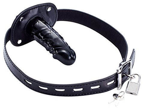 YiFeng Lockable Dildo Penis Mouth Gag with Lock Bondage Leather Strap On BDSM Adult Sex Toy (Long)
